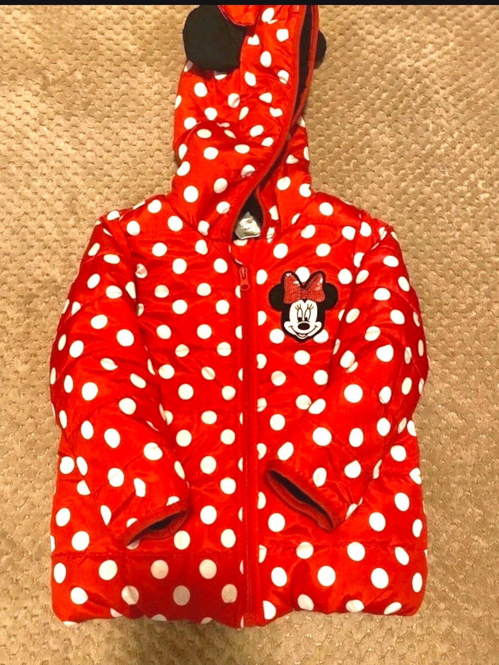 Disney Red and White Polka Dot Minnie Mouse Hooded Puffer